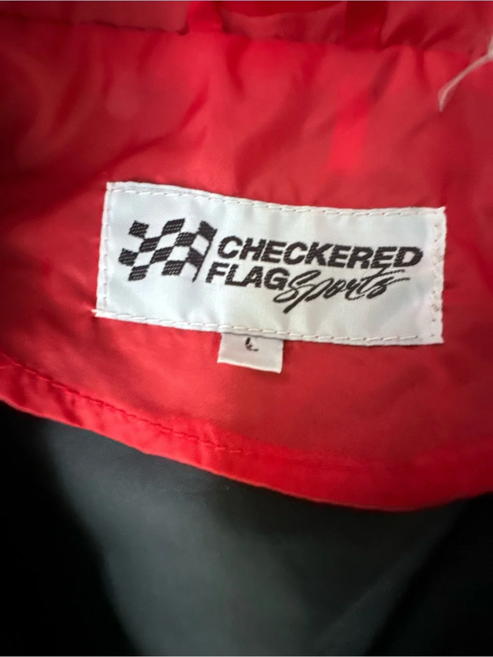 Vintage Checkered Flag Sports NASCAR Racing Windbreaker Jacket Black Red Men’s